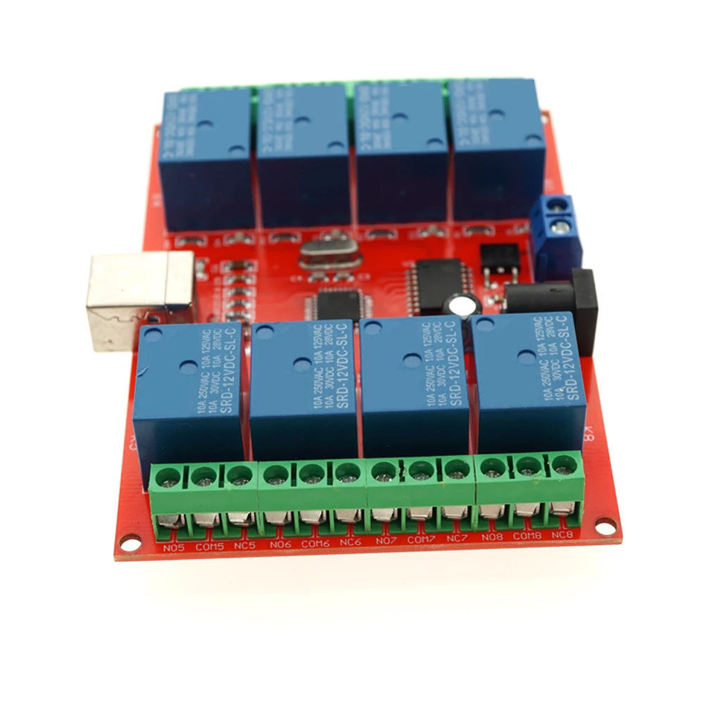 

12 В, Бесплатный драйвер, умный выключатель питания, ПК управляемая релейная плата, 8-канальная фотография