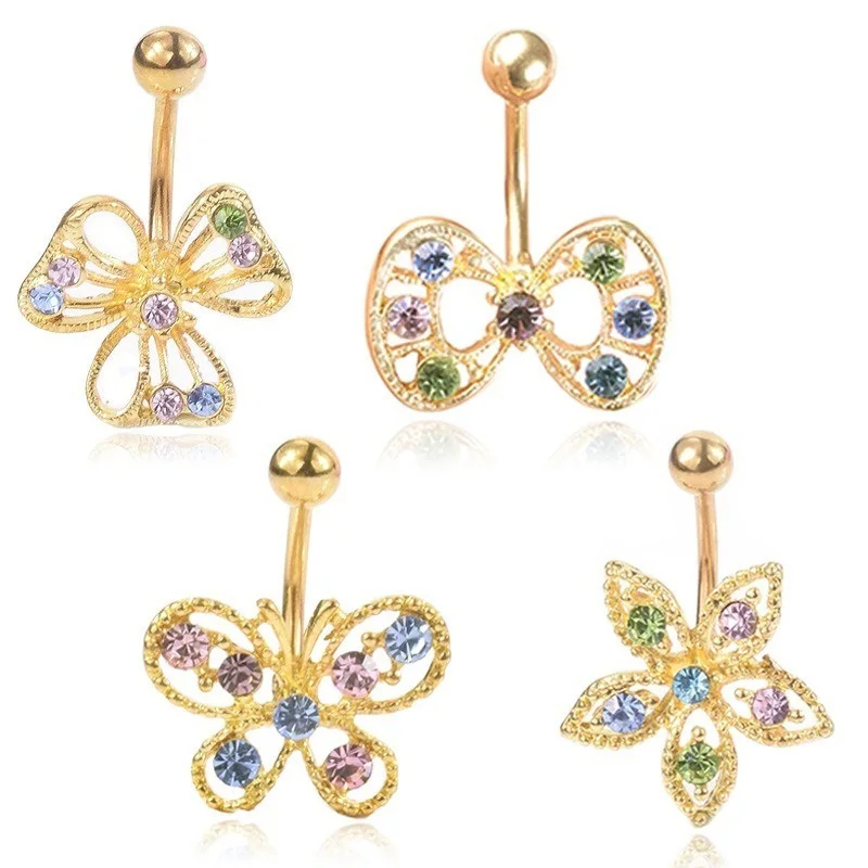 4 шт. модный набор колец для пупка в офисном стиле бабочка цветок полый Пирсинг