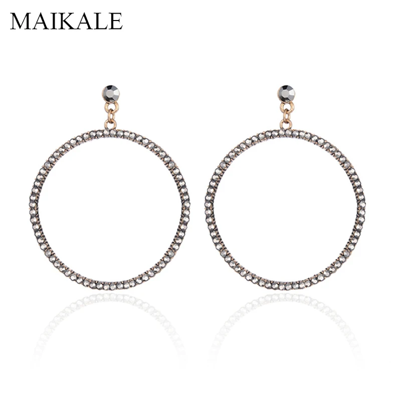 

MAIKALE Exaggerated Big Round Circle Alloy Earrings Black Rhinestone Gold Large Drop Dangle Earrings for Women Jewelry