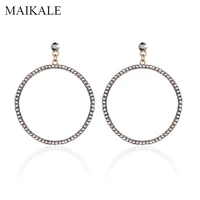maikale exaggerated big round circle alloy earrings black rhinestone gold large drop dangle earrings for women jewelry