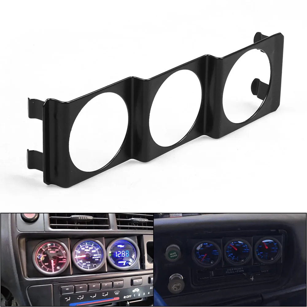 

52mm 3 Hole Single DIN Radio Slot Pod Triple Gauge Meter Panel Mount Black