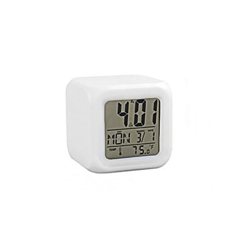

1pcs White Alarm Clock LED Digital Clock 7 Color Changing Light Night Glowing Kids Desk Clock Despertador For Children Gift