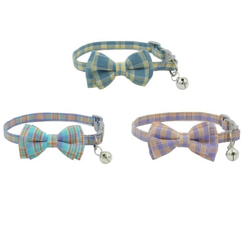 

Pet Dog Supplies Cute Buckle with Bell Pets Dog Collar with Lattice Bowknot for Small Dogs Cat
