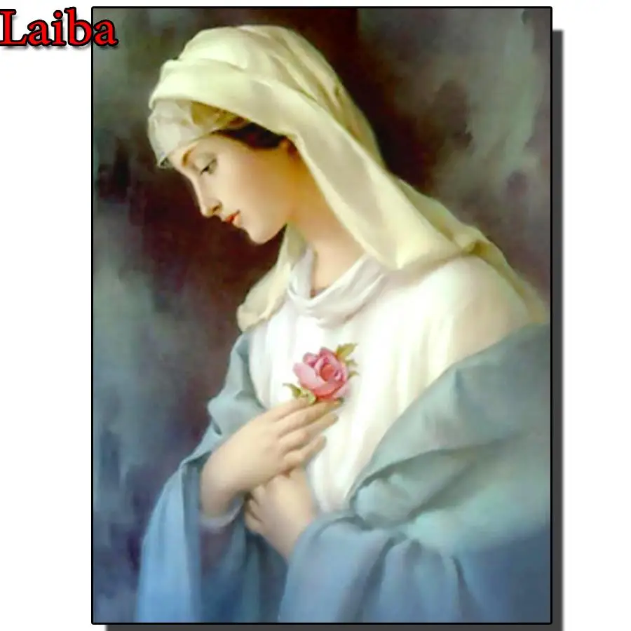 

Сделай Сам Алмазная вышивка Чистая Девушка Алмазная картина полный квадрат/Круглая Мозаика Мэри девственница цветок картина Стразы домашн...