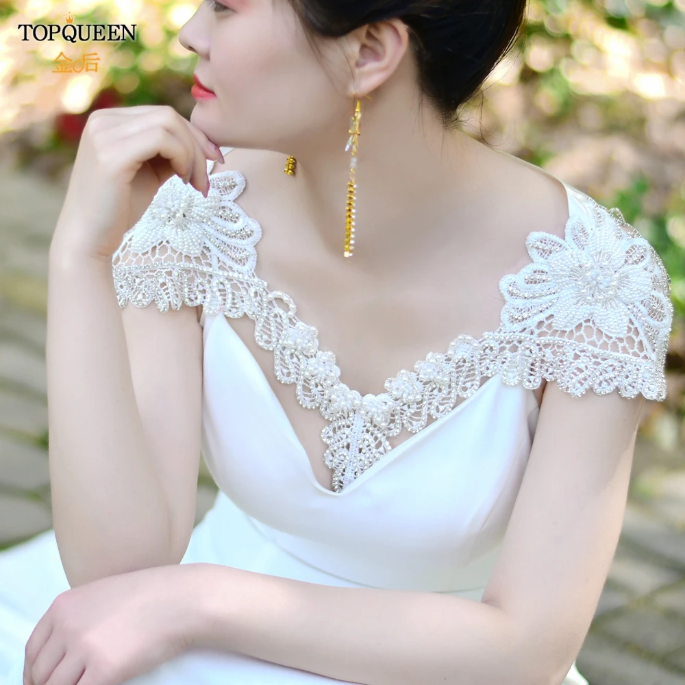 

TOPQUEEN SG12 Beautiful Beading Wedding Shawl Jacket Bolero Luxury Crystal Bling Beaded Bridal Wraps Handmade Wedding Cape