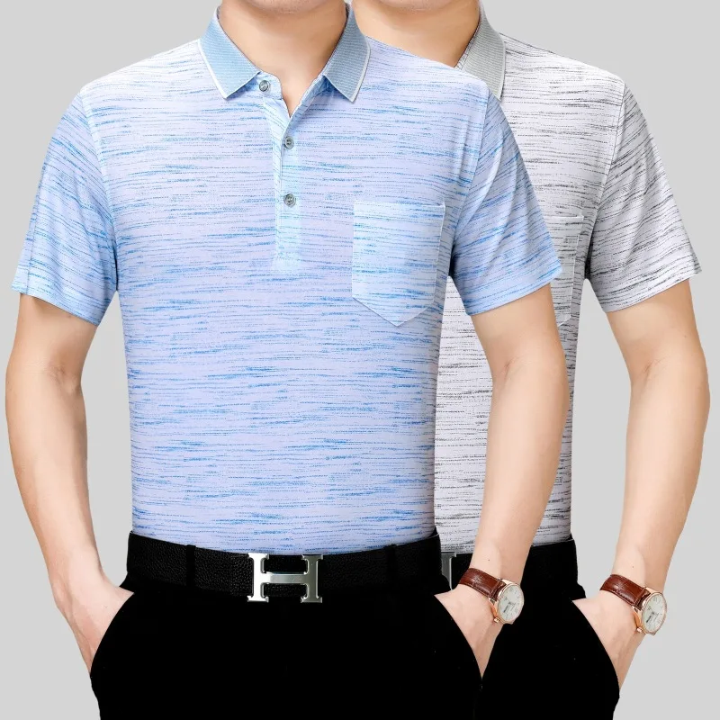 

200%Silk Men Short Sleeve Summer Shirt Menswear 2020 Polo Shirts Brand High Quality Polos Para Hombre 92228 KJ2260