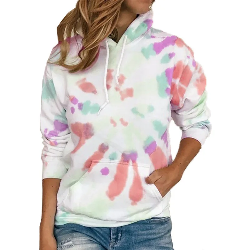 

Women's Long-sleeved Casual Sweater Tie-dye Printing Color Hooded Sweater
