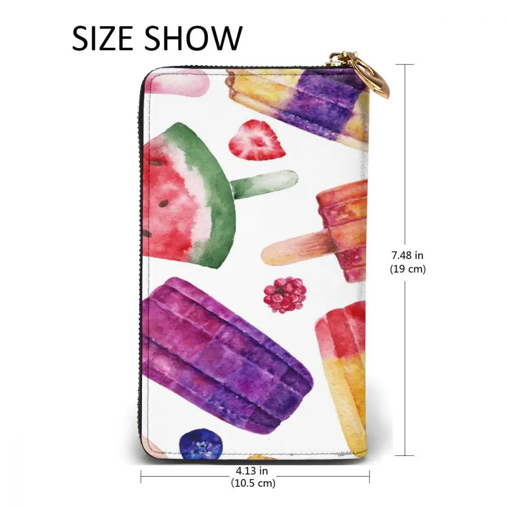 

Long Clutch Wallet Summer Ice Cream Watercolor Large Capacity Leather Purse Zipper Pocket Card Holder for Woman Man