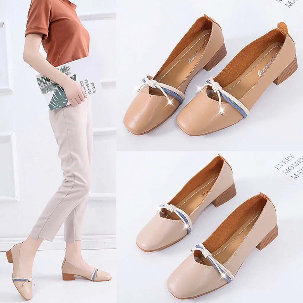 

Shoes Woman Beige Large Size Loose Square Head Solid Color Mid Heel Slip-On Classics Noble Fashionable Shoes Woman Casual