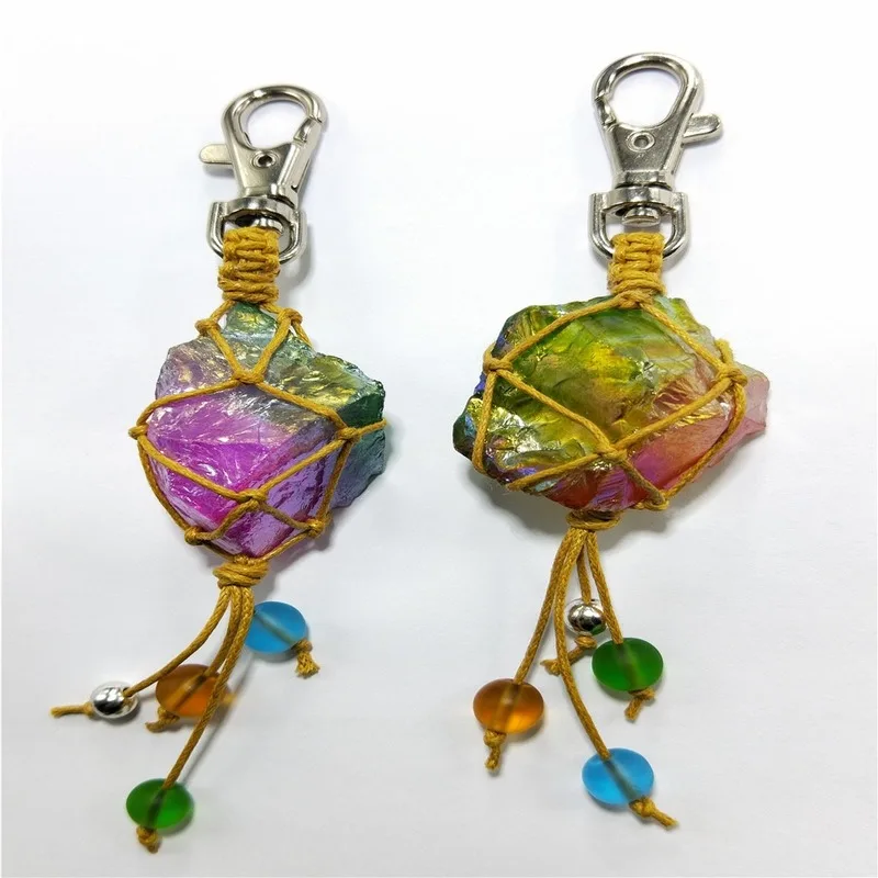 Natural Stone Keychains Irregular Braid Crystal Column Pendant for DIY Car Key Rings Chains Chain Women New | Украшения и