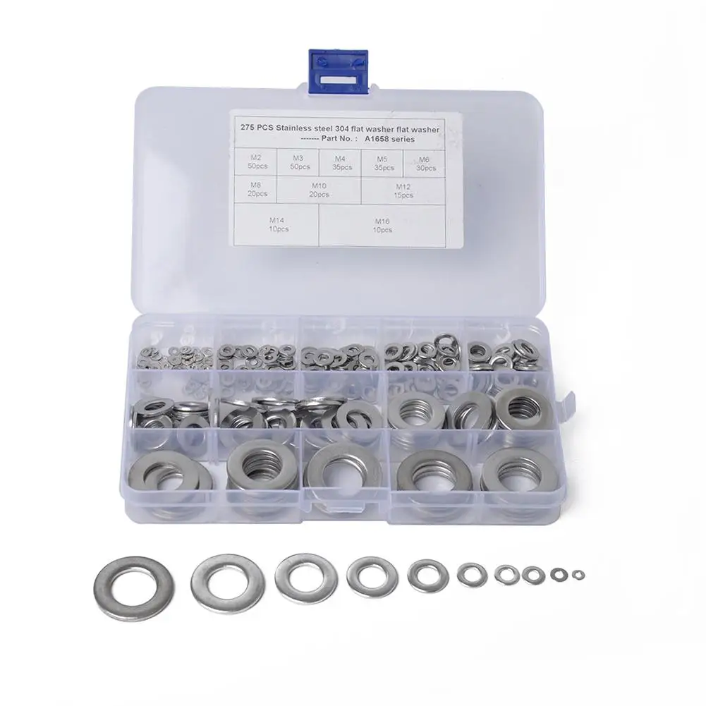 275 шт./кор. 10 размеров Автомобильная плоская замена шайб из нержавеющей стали