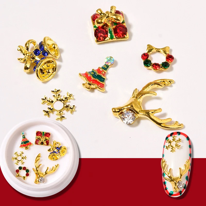 1 коробка Рождественские 3D украшения со стразами для ногтей блестящая Звезда
