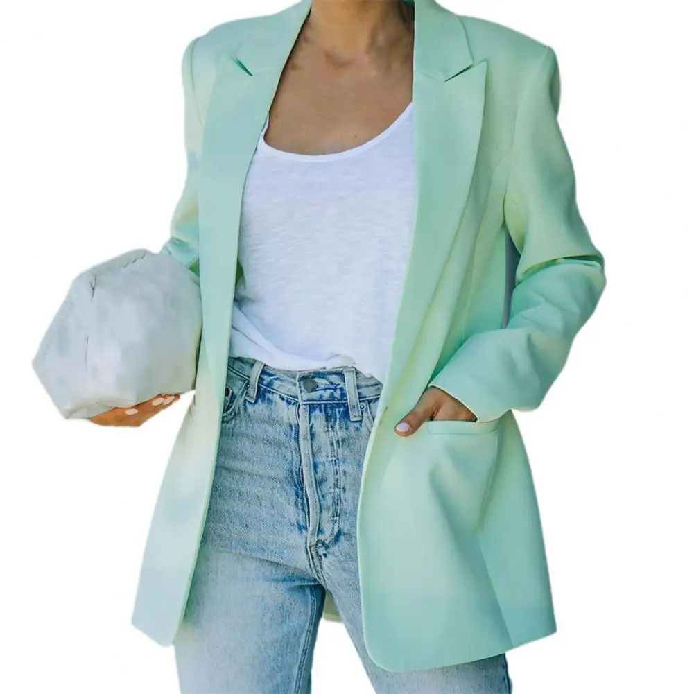 

Single Breasted Women Blazer Long Sleeve Autumn Winter Lapel Pockets Suit Coat Outerwear