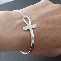 women ankh cross braceletsanti allergy stainless steel key of life bangle braceletfemale egypt religious wristband jewelry