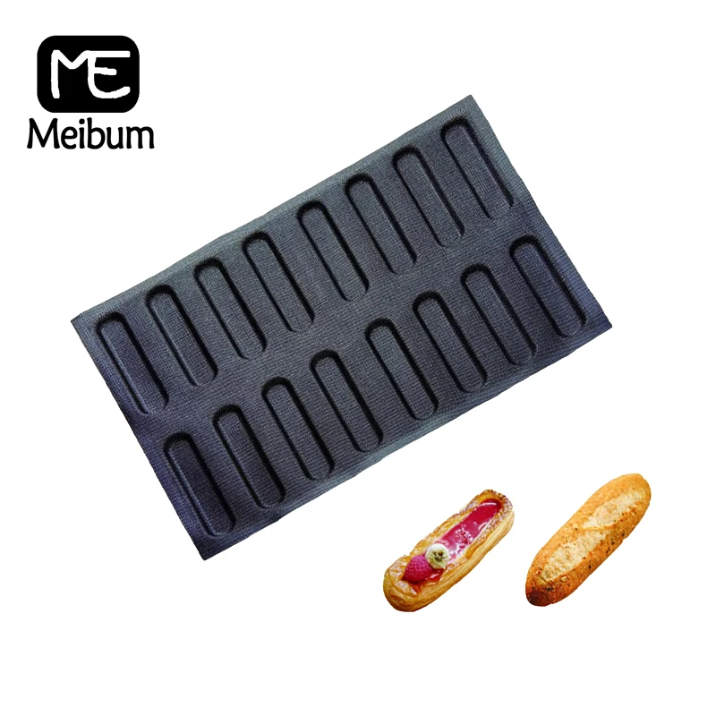 Meibum 16 полости длинные буханки хлебное печенье выпечки Плесень багет Eclair булочка Выпекание лоток антипригарный пористый стекловолокно силиконовые формы