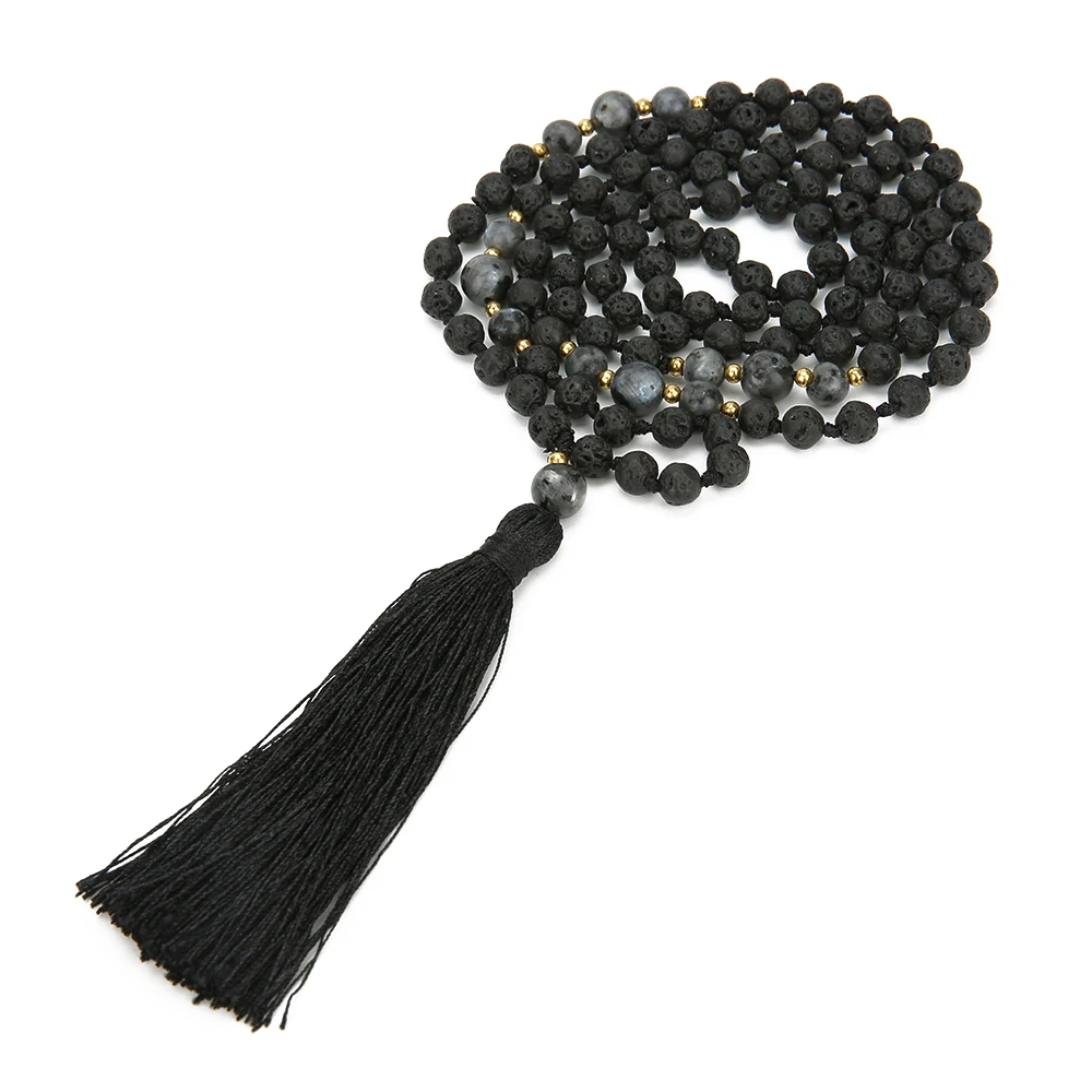 108 Mala Beads 6 мм вулканический камень медитация с узлом полудрагоценные ювелирные