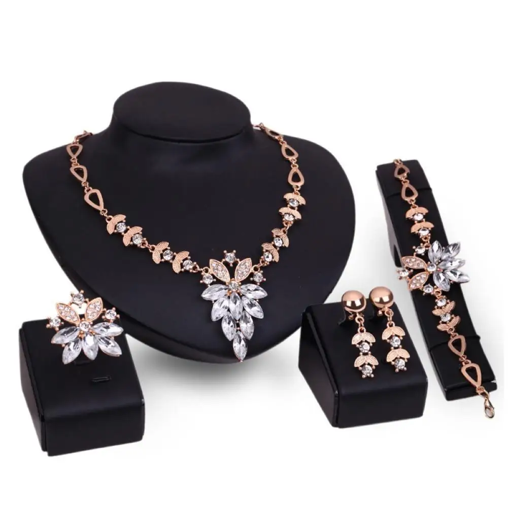 

Women Rhinestone Grape Pendant Necklace Stud Earrings Ring Bracelet Jewelry Set