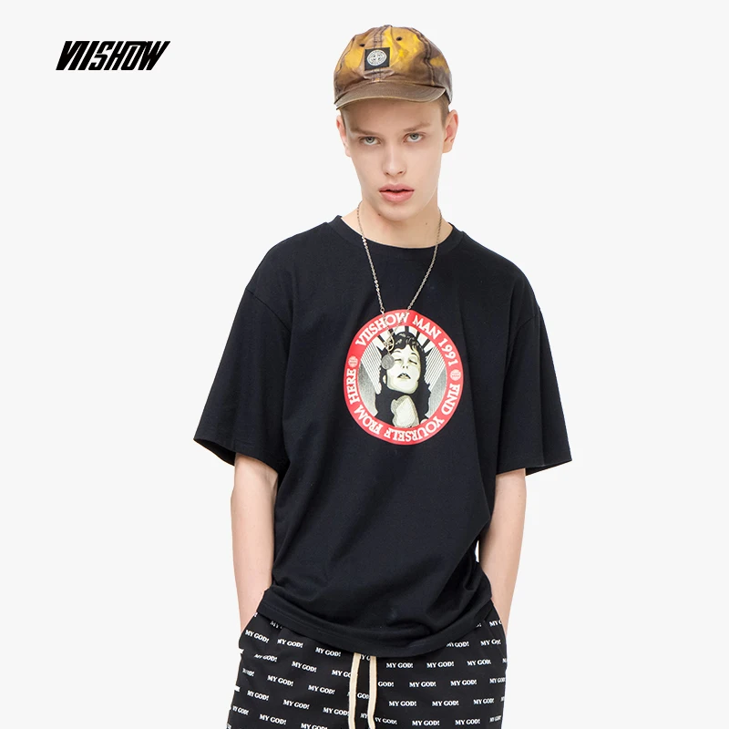 VIISHOW 2019 Летний Новый черный футболка с короткими рукавами для мужчин шею печати