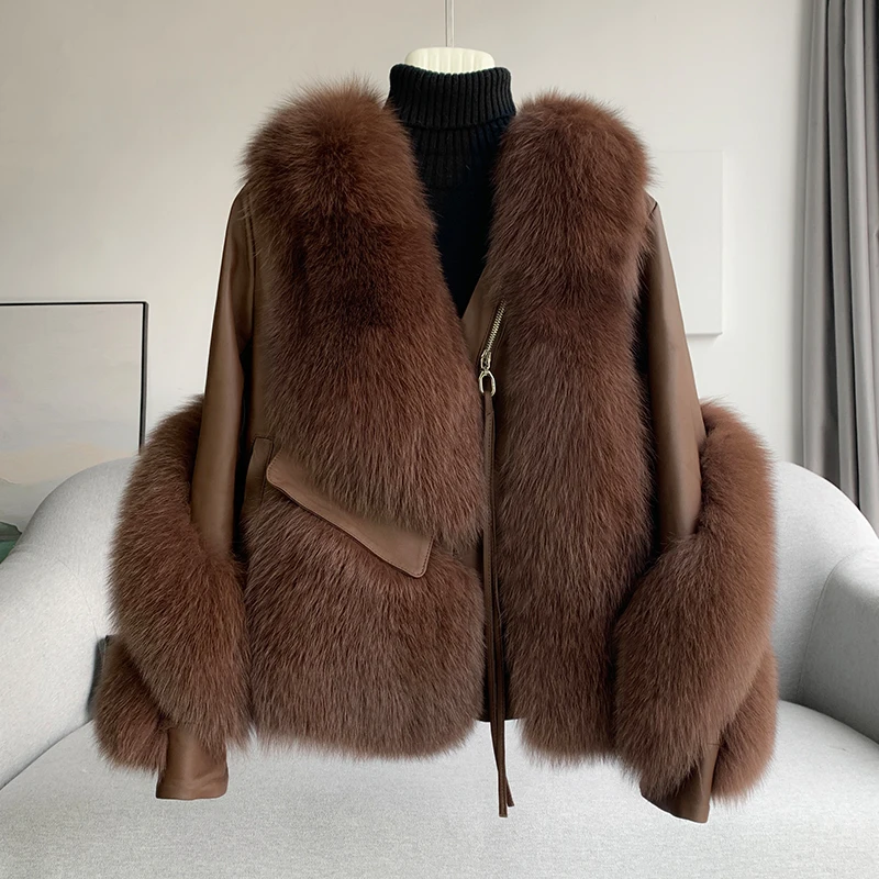 

Autumn and Winter Ladies Luxury real fox fur jackets warm thickening real fur coats XL01