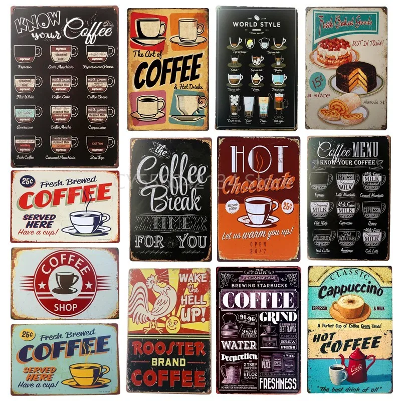 

Vintage Shabby Chic Coffee Menu Home Bar Cafe Metal Tin Signs Pub Tavern Retro Decorative Plate Poster Wall Decor