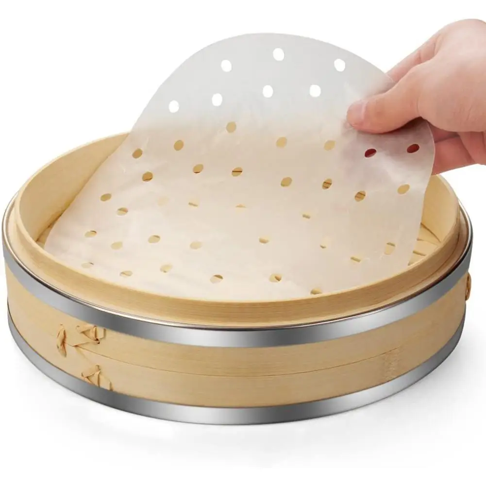 

Newest 8inch Bamboo Steamer Basket Set With Stainless Steel Banding 50 Steamer Liners And 2 Pairs Of Chopsticks Chinese Steamer