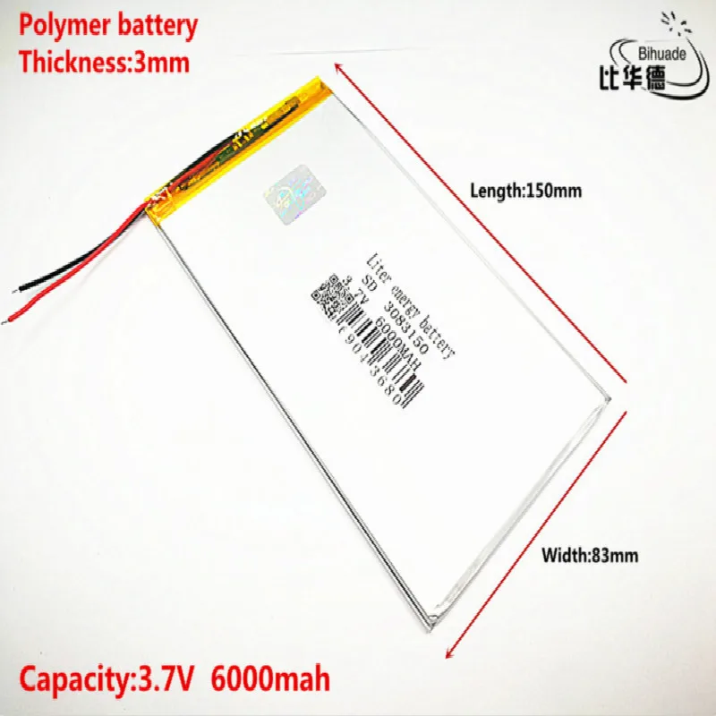 Хорошее качество 3,7 V, 6000mAH 3083150 полимер литий-ионный/литий-ионный аккумулятор для планшетных ПК банк, GPS, mp3, mp4