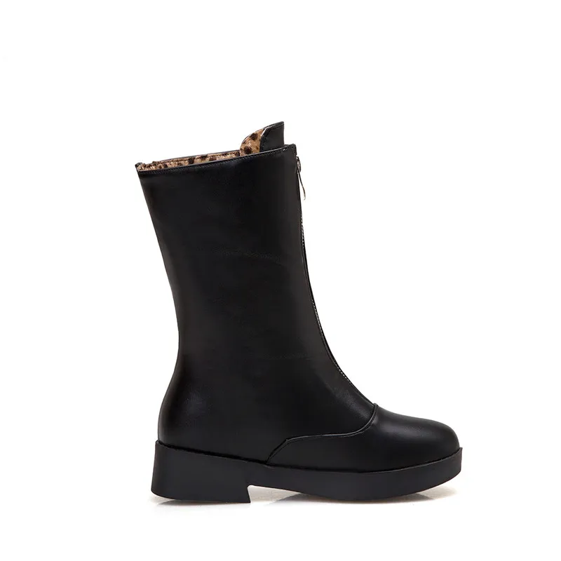 Женские сапоги до середины икры YMECHIC черные белые на молнии спереди высокие