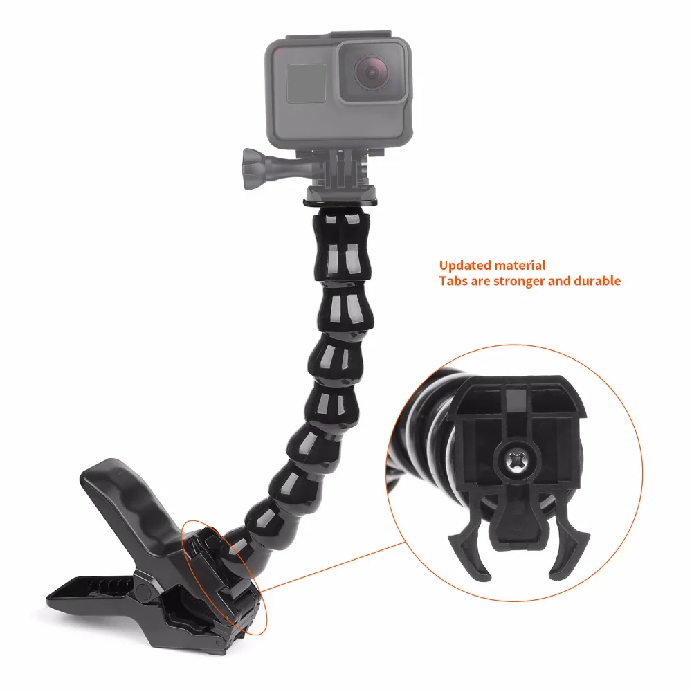 SHOOT 24cm Gooseneck Adjustment Jaws Flexible Clamp Mount for GoPro Hero 7 6 5 4 Session SJCAM SJ Xiaomi Yi 4K 4K+ Camera Tripod |