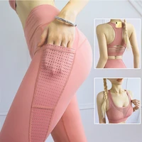 phone pocket yoga set workout sportswear women clothing fitness suit crop top bra high waist pants leggings push up sports suits