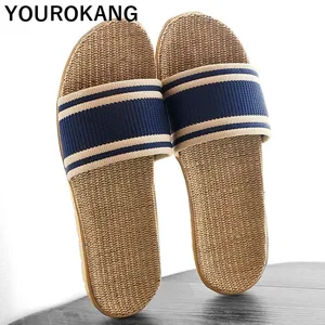Шлепанцы женские льняные для дома, легкие сандалии унисекс, пляжная обувь для пар, лето 2019