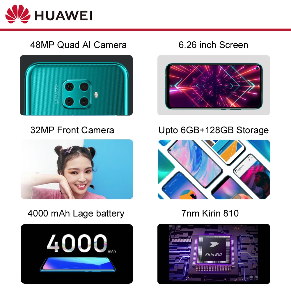 Huawei Nova 5z смартфон Kirin 810 Ai Octa Core 6 26 дюймов Android 9 0 разблокировка отпечатков пальцев