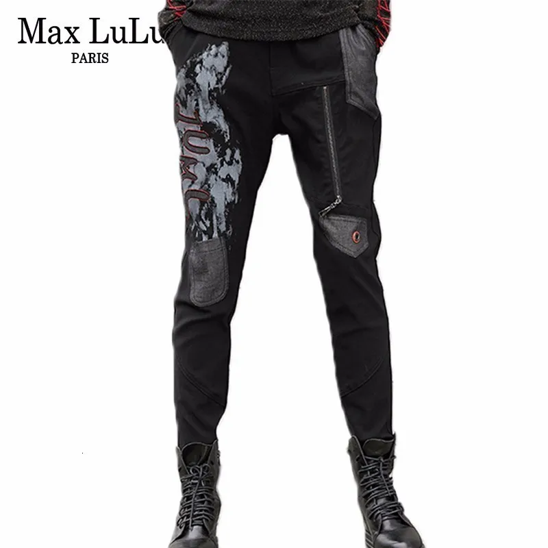 Max LuLu, весенние Модные Винтажные эластичные штаны-шаровары для девочек, корейские женские черные обтягивающие джинсы, рваные женские джинсовые брюки с 3d принтом