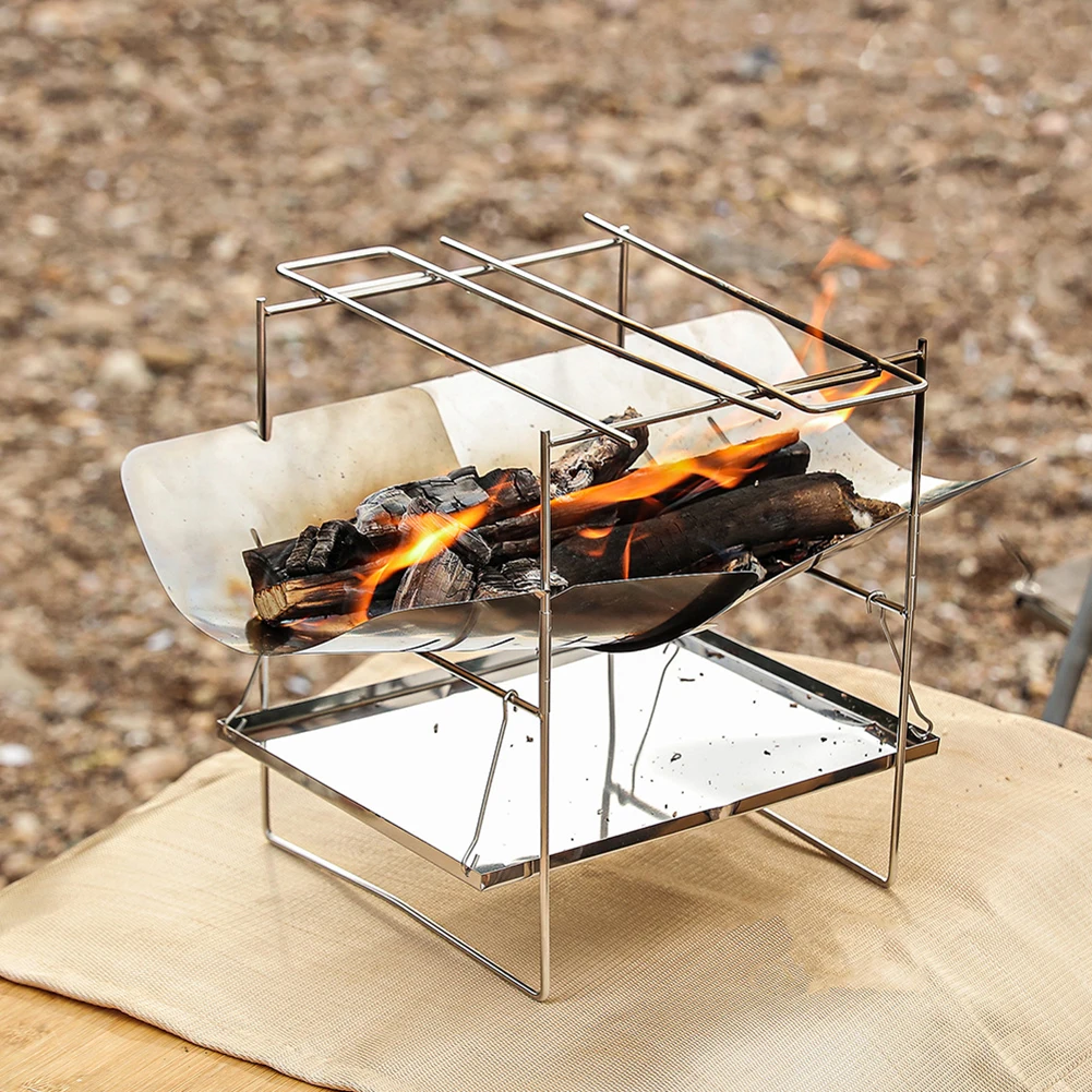 

Outdoor Portable Camping Fire-Burning Bench Grill Ultra-Light Detachable Stainless Steel Folding Barbecue Grill Bonfire Stove