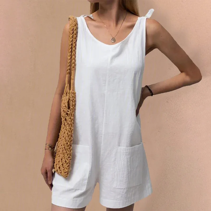 

2021 Summer Women's Jumpsuit Solid Color Sleeveless Adjustable Straps Pockets Loose Jumpsuit Dungarees Short Pants Jumpsuits