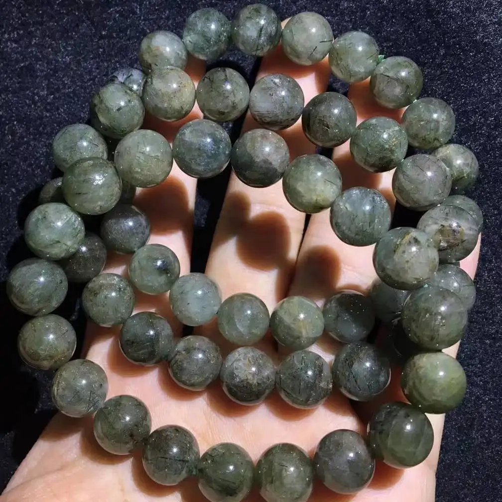 3bracelets as photo approx10-10.8mm Natural Actinolite rutile quartz | Beads