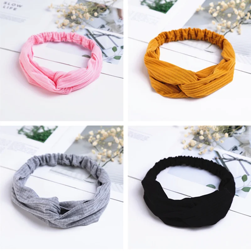 Женские вязаные мягкие однотонные повязки на голову Винтажные эластичные для