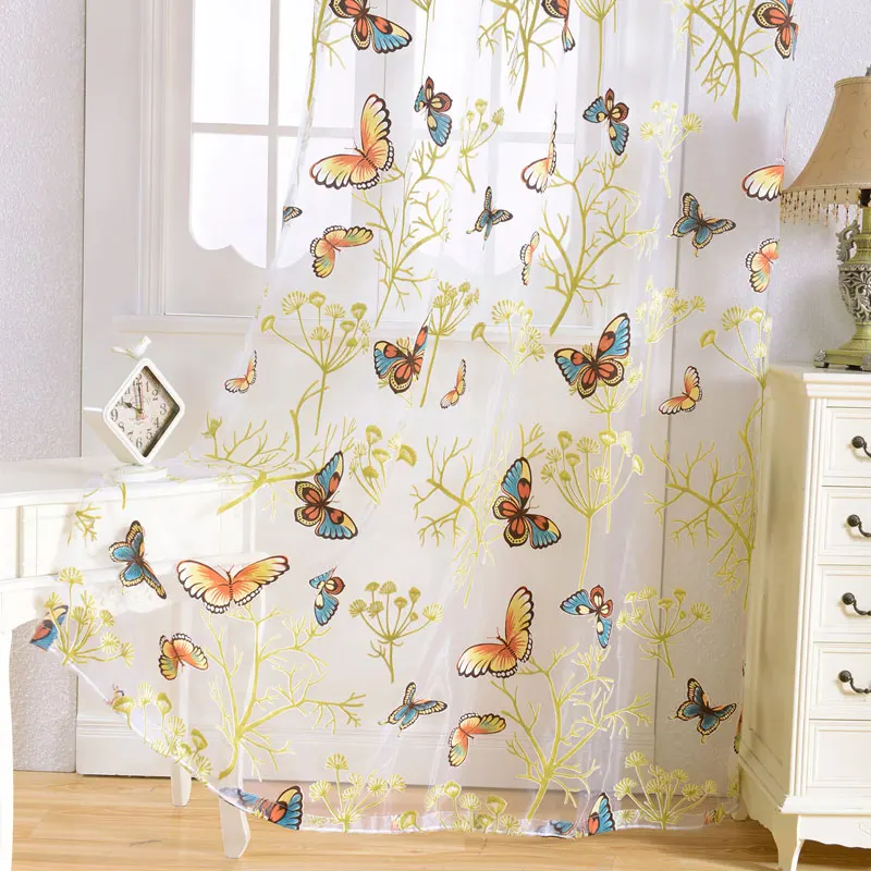 Тюль занавеска с бабочками для гостиной шторы спальни кухни занавески принтом s