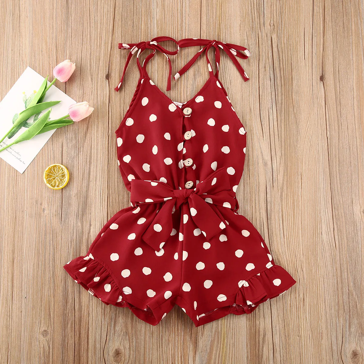 

1-6Y Summer Infant Baby Girls Heart Print Rompers Overalls 4 Colors Sleeveless Button Jumpsuits Fashion Outfits