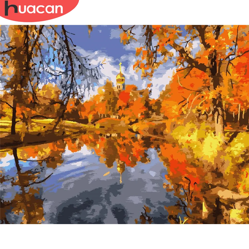 

HUACAN краска по номеру дерево Пейзаж рисование на холсте Ручная Краска ed краска ing Art подарок DIY картинки по номеру озеро наборы домашний декор