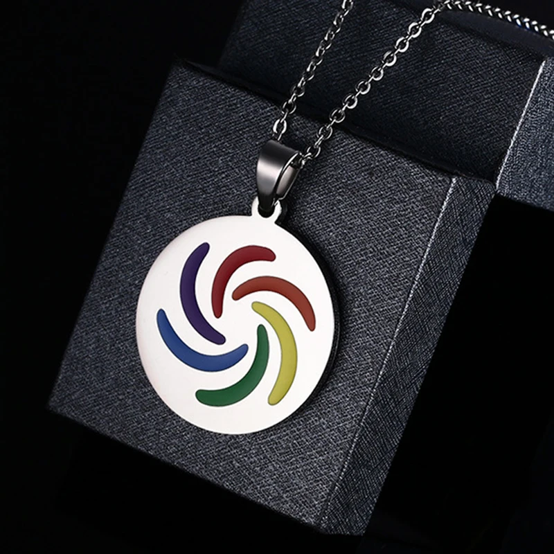 Радужный круглый кулон из нержавеющей стали круглой формы Радужное ожерелье