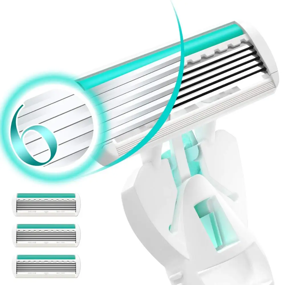 Safety Razor 6-Layer Blade Shaver for Facial Body Women's Suitable Sensitive Skin Shaving Holder and Heads |