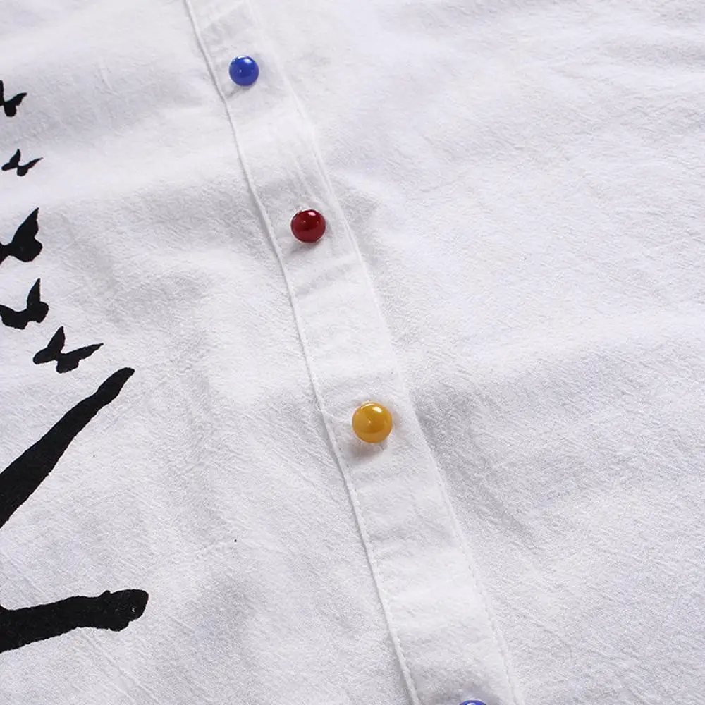 Женская винтажная блузка с принтом забавного кота разноцветными пуговицами и