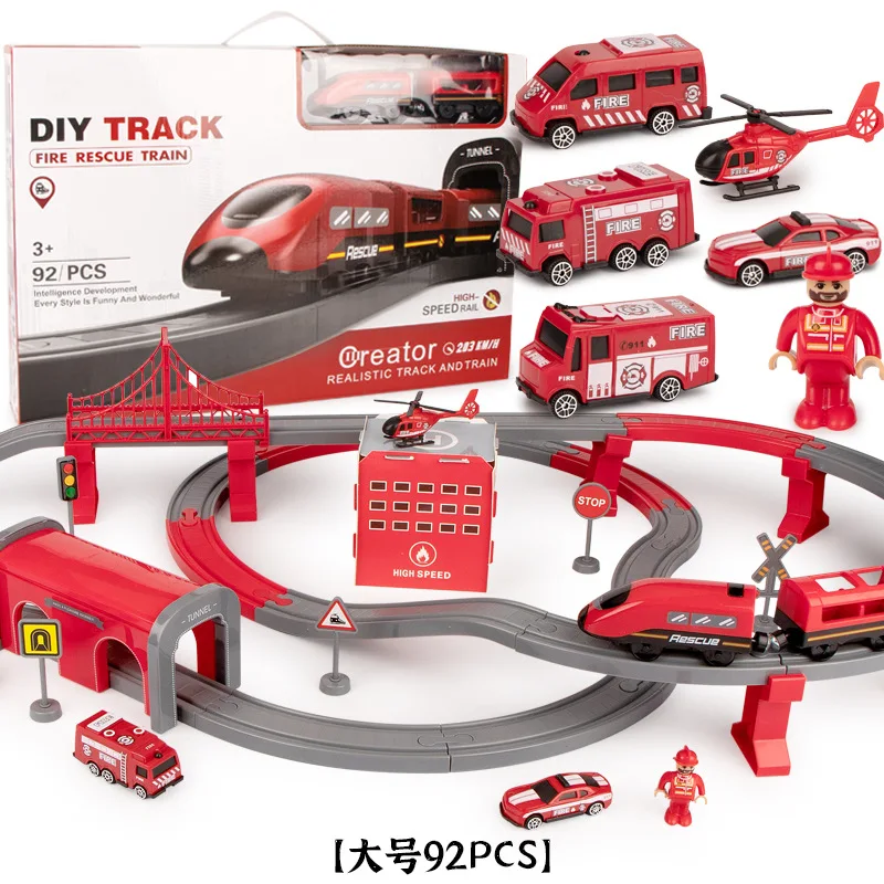 

Набор игрушечных машинок с электрическим треком, полицейский пожарный и железнодорожный трек, совместимы с различными брендами деревянных...