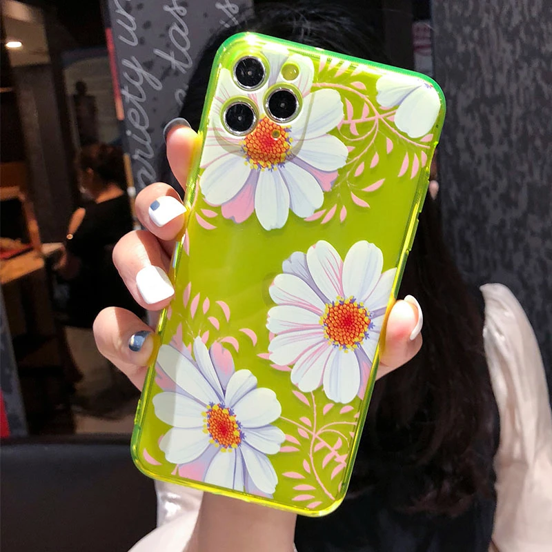 Чехол для телефона с флуоресцентным цветком и фламинго iPhone 11 Pro Max XR X XS 7 8 Plus Мягкий