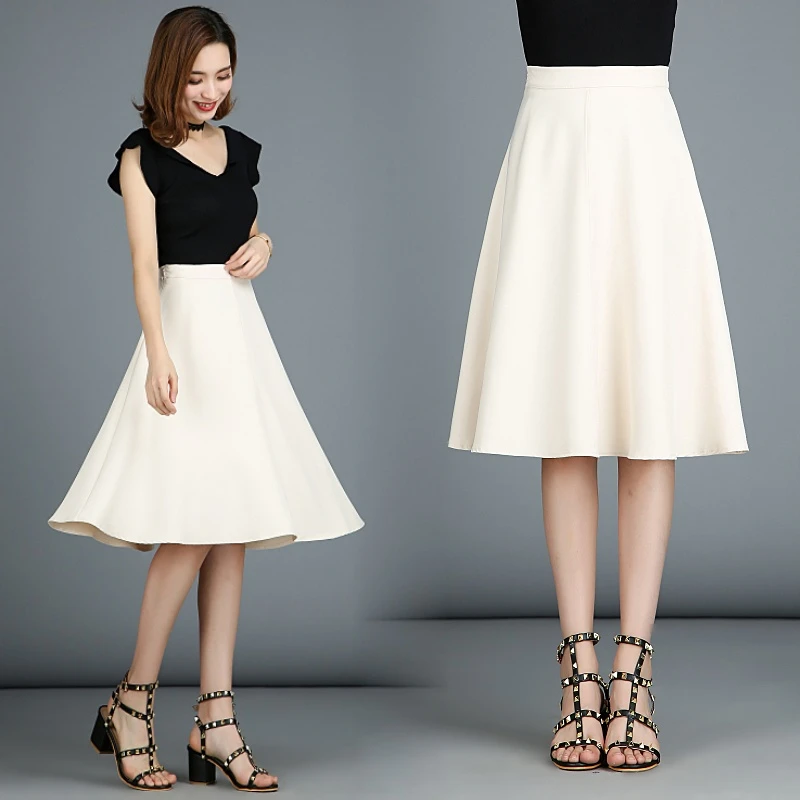 

TingYiLi Autumn Elegant midi skirt Office Ladies High Waist A-Line Skirt Korean Fashion Khaki Beige Blue Black Skirts Womens