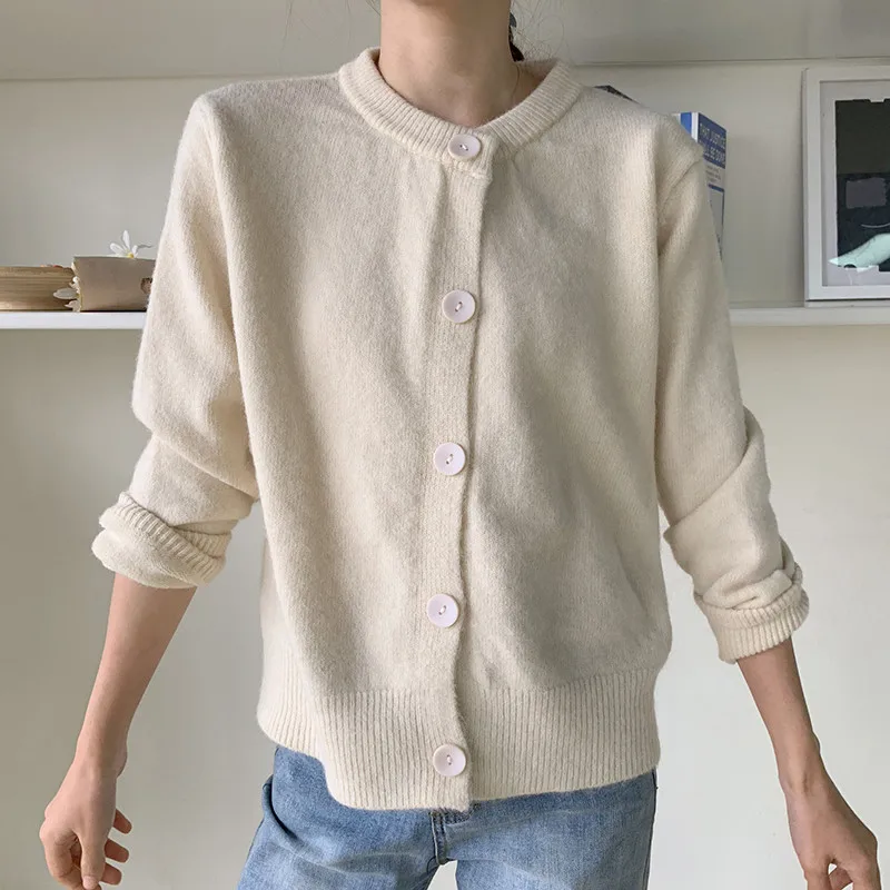 

Women Sweater Knitted Cotton Tops for Women Long Sleeve Button Up Clothing Women Cardigan Thicken Sweater Female O-neck Sweaters