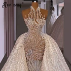 Женское свадебное платье с юбкой годе, романтическое роскошное платье со съемным шлейфом и высоким воротником, модель 2021