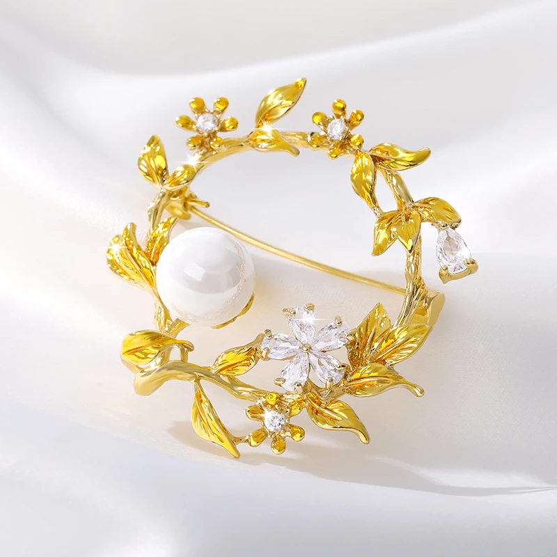 Роскошные циркониевые круглые булавки броши лист перо Геометрическая