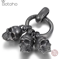 botoho real pure s925 silver pendant for men black skull rock punk personality vintage trend man pendant silver 925 jewelry
