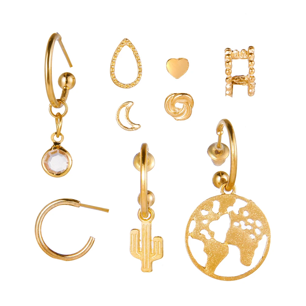 FAMSHIN Boho смешанный металлический Комплект сережек для женщин Винтажный Золотой